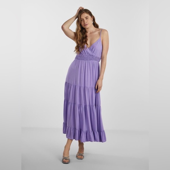 NWT YAS Yassirala Maxi Dress Women’s Size Large Lavender Summer Vacation Beach - Picture 4 of 8